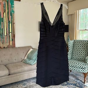 Xscape black Silky Cocktail Formal Party Dress Sheath Sheer Layer Sz 8